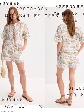 En Saison Alaia Linen Shirt and Shorts coord set Ivory Size Small